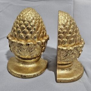 The Gilded Tassel Vintage 90s Library Gold Wooden Traditional Pineapple Bookends